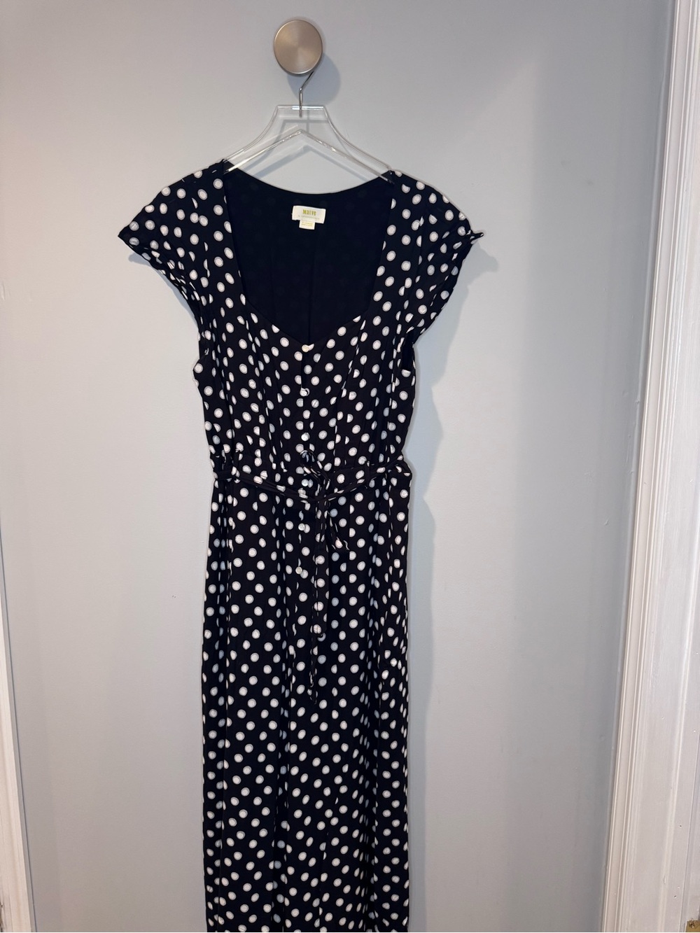 Anthropologie Maeve Polka Dot Tie-Waist Jumpsuit - Black & White